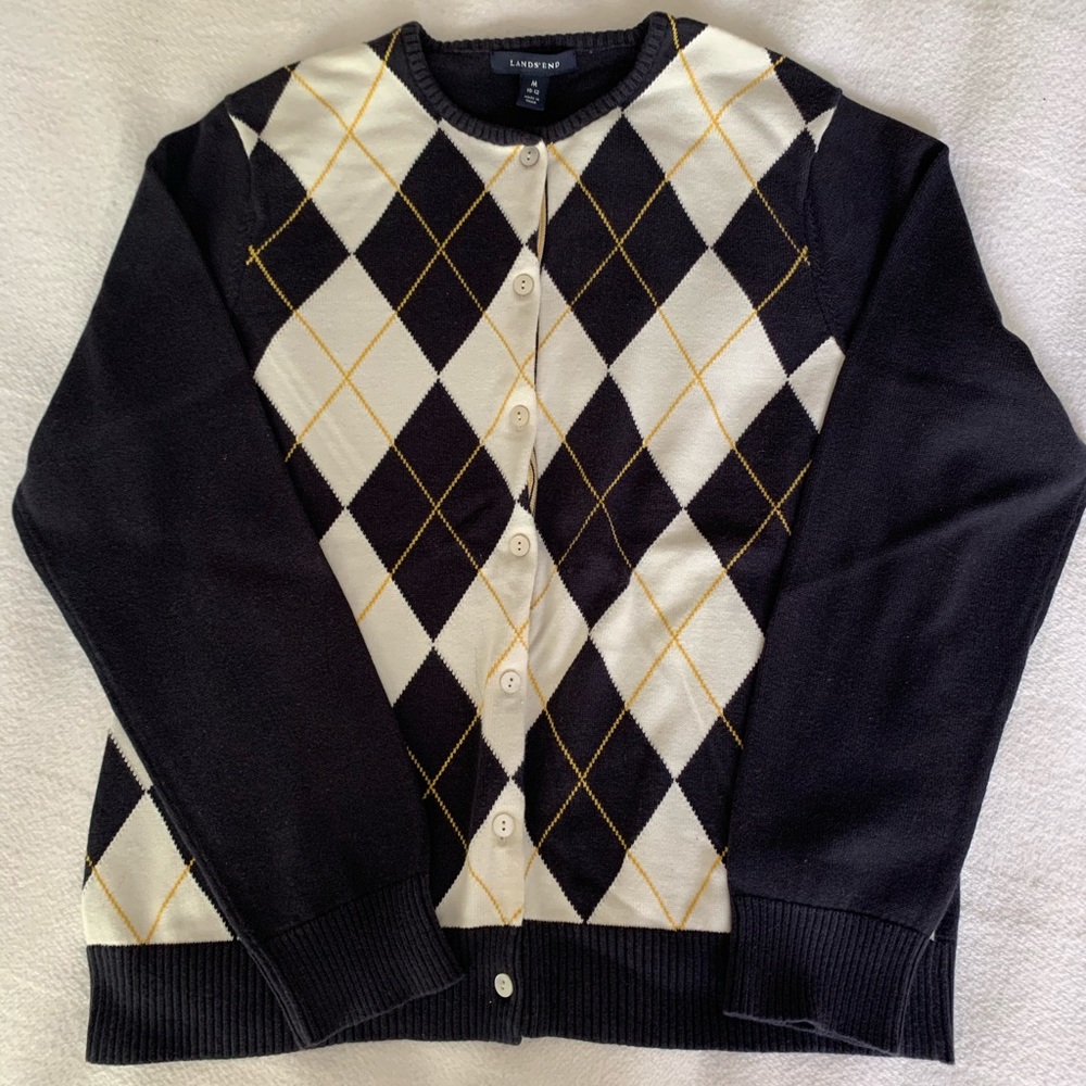 LE Blue/Yellow/White Argyle Cardigan Med